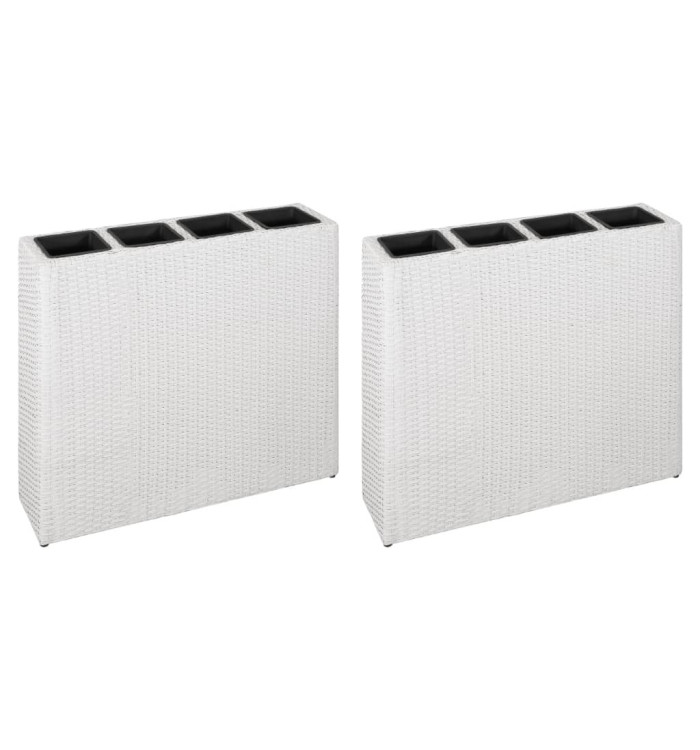 Lits surélevés de jardin et 4 pots 2 pcs Résine tressée Blanc | Mobilier & Déco