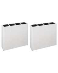 Lits surélevés de jardin et 4 pots 2 pcs Résine tressée Blanc | Mobilier & Déco