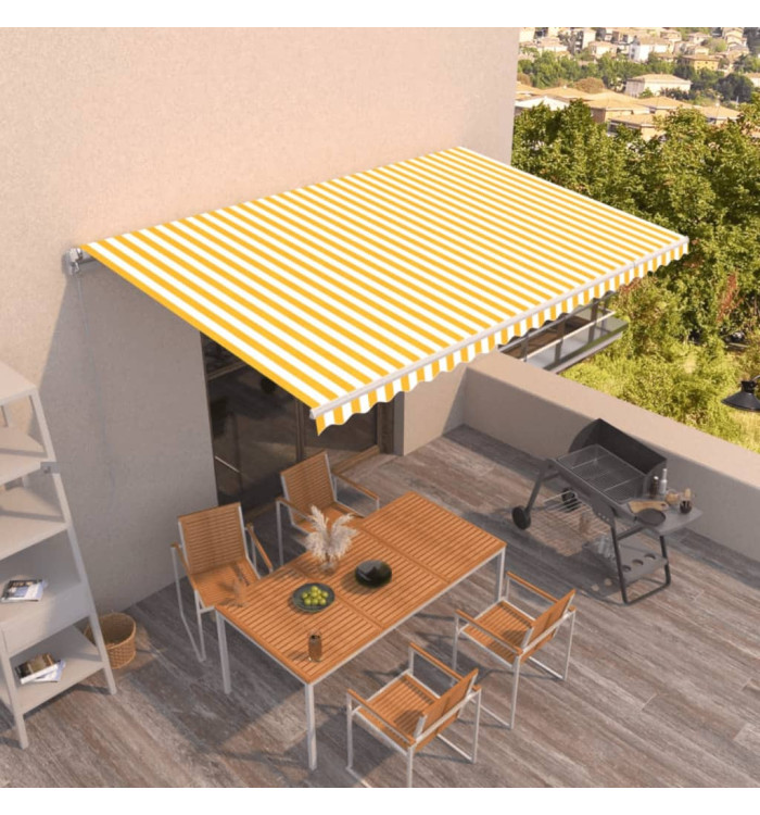 Auvent manuel rétractable 500x350 cm Jaune et blanc | Mobilier & Déco