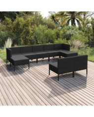 Salon de jardin 9 pcs avec coussins Résine tressée Noir | Mobilier & Déco