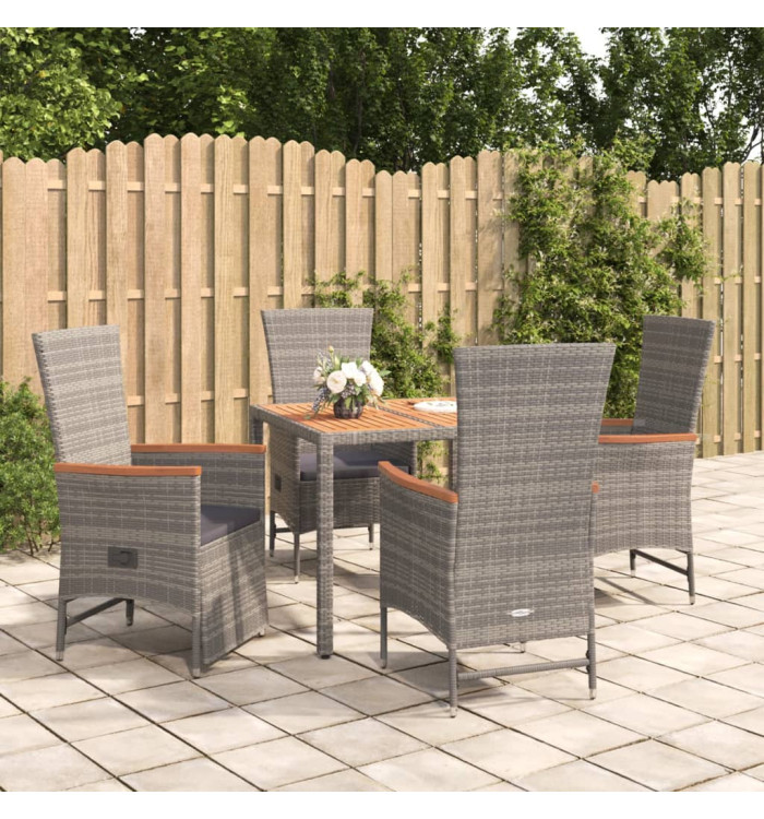 Ensemble à manger de jardin 5 pcs coussins gris résine tressée | Mobilier & Déco
