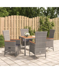 Ensemble à manger de jardin 5 pcs coussins gris résine tressée | Mobilier & Déco