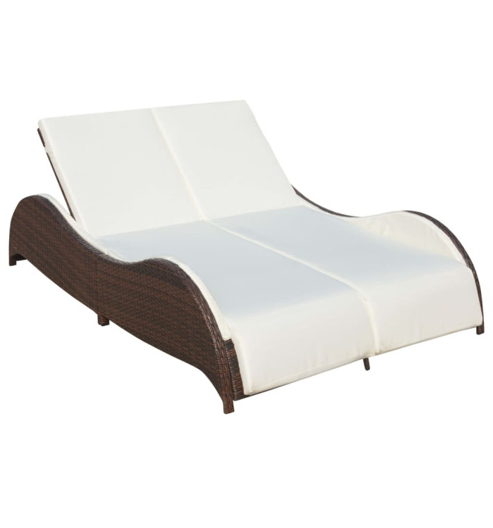 Chaise longue double avec coussin Résine tressée Marron | Mobilier & Déco