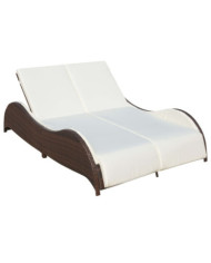 Chaise longue double avec coussin Résine tressée Marron | Mobilier & Déco