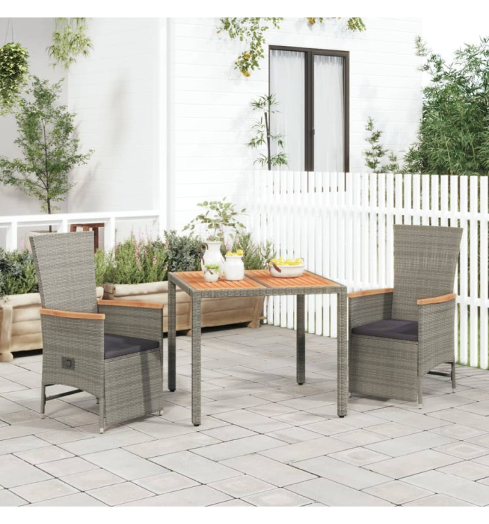Ensemble à manger de jardin 3 pcs coussins gris résine tressée | Mobilier & Déco