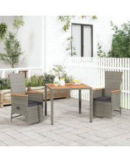 Ensemble à manger de jardin 3 pcs coussins gris résine tressée | Mobilier & Déco