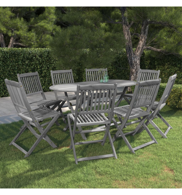Ensemble à manger de jardin 9 pcs Bois d'acacia massif Gris | Mobilier & Déco