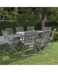 Ensemble à manger de jardin 9 pcs Bois d'acacia massif Gris | Mobilier & Déco