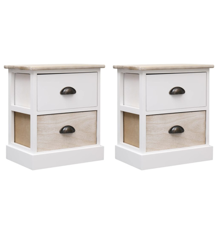 2 pcs Tables de chevet Blanc et naturel 38x28x45 cm Paulownia | Mobilier & Déco