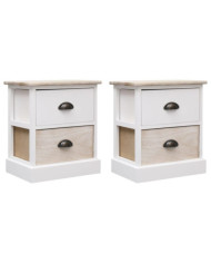 2 pcs Tables de chevet Blanc et naturel 38x28x45 cm Paulownia | Mobilier & Déco