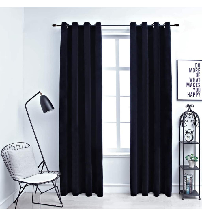 Rideaux occultants avec anneaux 2 pcs Velours Noir 140x245 cm | Mobilier & Déco