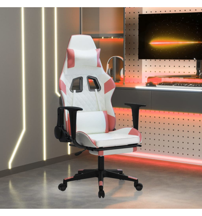 Chaise de jeu avec repose-pied Blanc et rose Similicuir | Mobilier & Déco