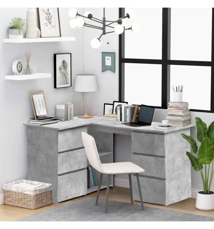Bureau d'angle Gris béton 145x100x76 cm Bois d'ingénierie | Mobilier & Déco