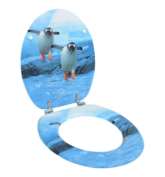 Siège de toilette avec couvercle MDF Design de pingouin | Mobilier & Déco