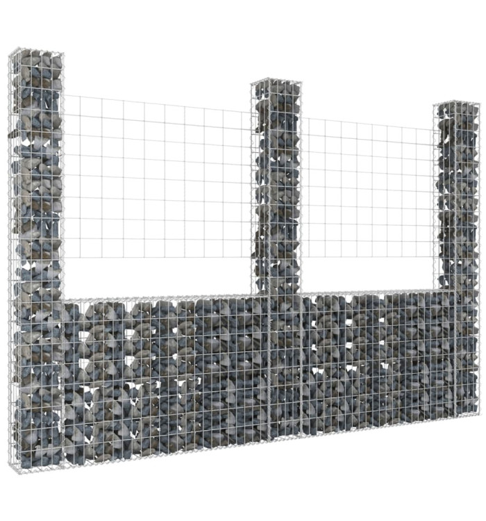 Panier de gabion en forme de U avec 3 poteaux Fer 260x20x200 cm | Mobilier & Déco