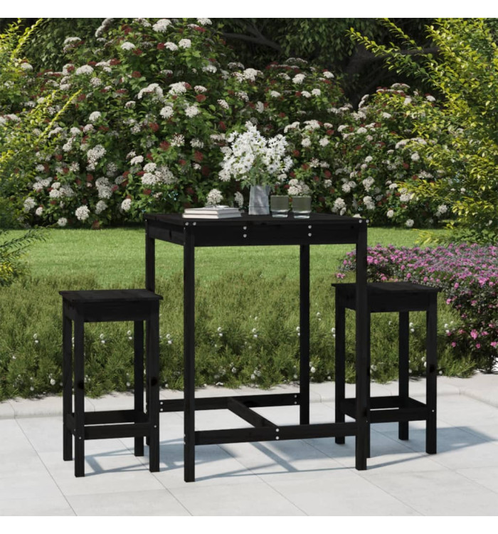 Ensemble de bar de jardin 3 pcs noir bois de pin massif | Mobilier & Déco