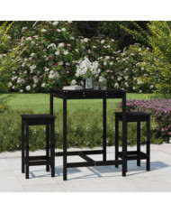 Ensemble de bar de jardin 3 pcs noir bois de pin massif | Mobilier & Déco