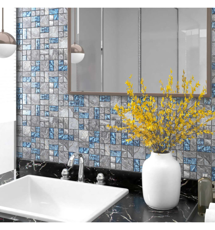 Carreaux mosaïque 22 pcs Gris et bleu 30x30 cm Verre | Mobilier & Déco