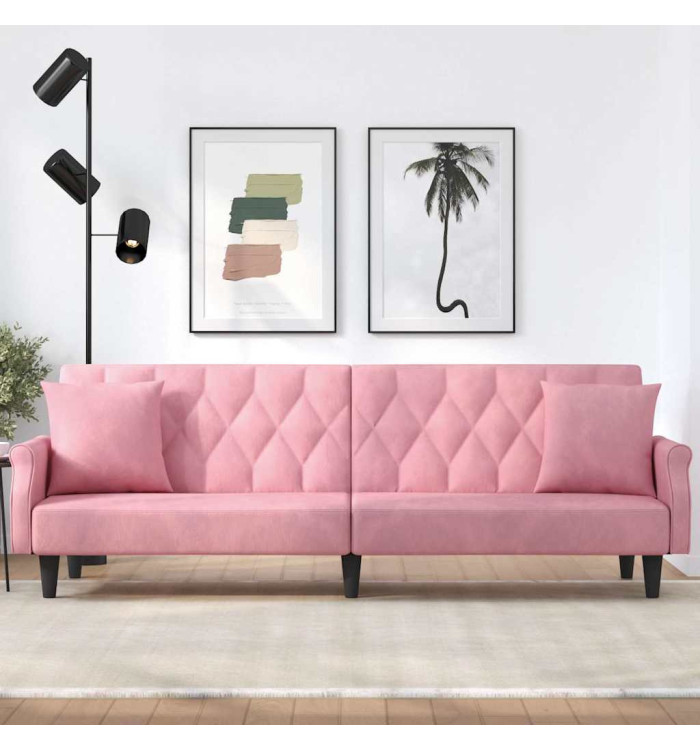 Canapé-lit avec accoudoirs rose velours | Mobilier & Déco