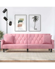 Canapé-lit avec accoudoirs rose velours | Mobilier & Déco