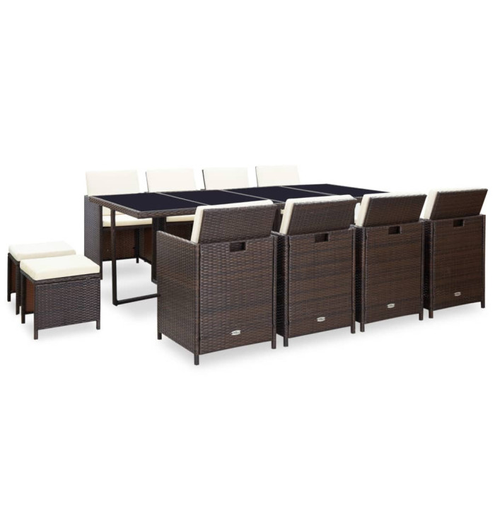 Ensemble à manger d'extérieur et coussins 13 pcs Résine tressée | Mobilier & Déco