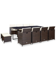 Ensemble à manger d'extérieur et coussins 13 pcs Résine tressée | Mobilier & Déco