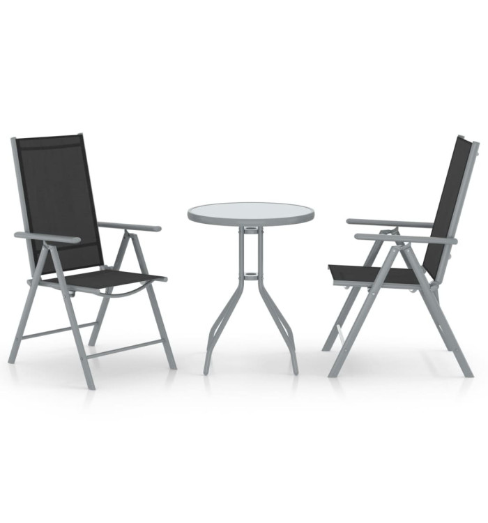 Ensemble de bistro 3 pcs aluminium et textilène argenté | Mobilier & Déco
