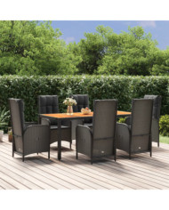 Ensemble à manger de jardin coussins 7pcs Noir Résine tressée | Mobilier & Déco