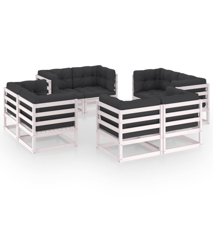 Salon de jardin 8 pcs avec coussins Bois de pin massif | Mobilier & Déco