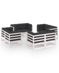 Salon de jardin 8 pcs avec coussins Bois de pin massif | Mobilier & Déco