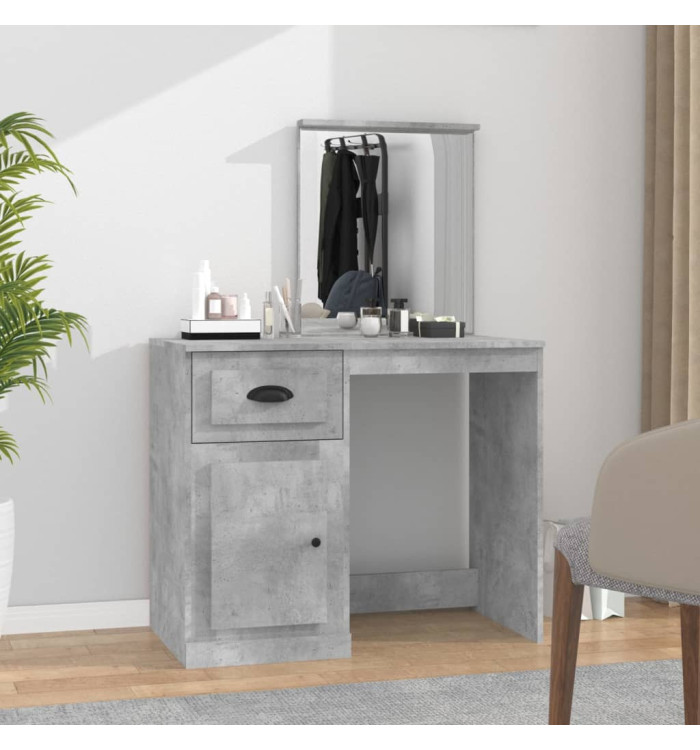 Coiffeuse et miroir gris béton 90x50x132,5 cm bois d'ingénierie | Mobilier & Déco