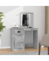 Coiffeuse et miroir gris béton 90x50x132,5 cm bois d'ingénierie | Mobilier & Déco