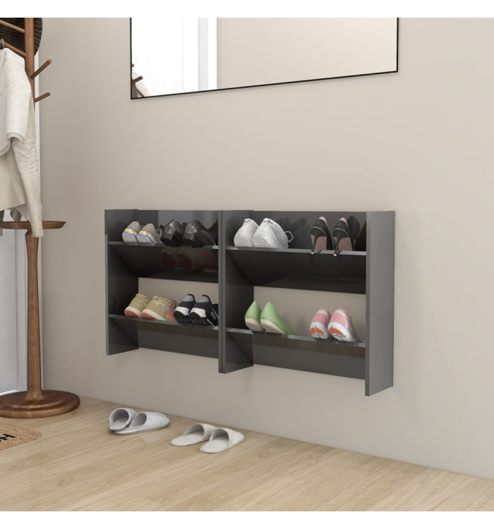 Armoires à chaussures murales 2 pcs gris brillant 60x18x60 cm | Mobilier & Déco