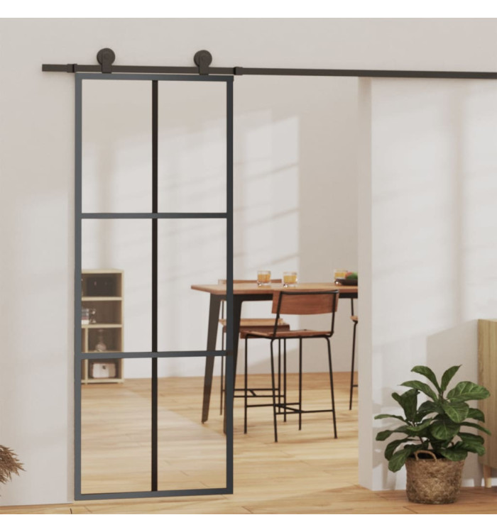 Porte coulissante Verre ESG et aluminium 76x205 cm Noir | Mobilier & Déco