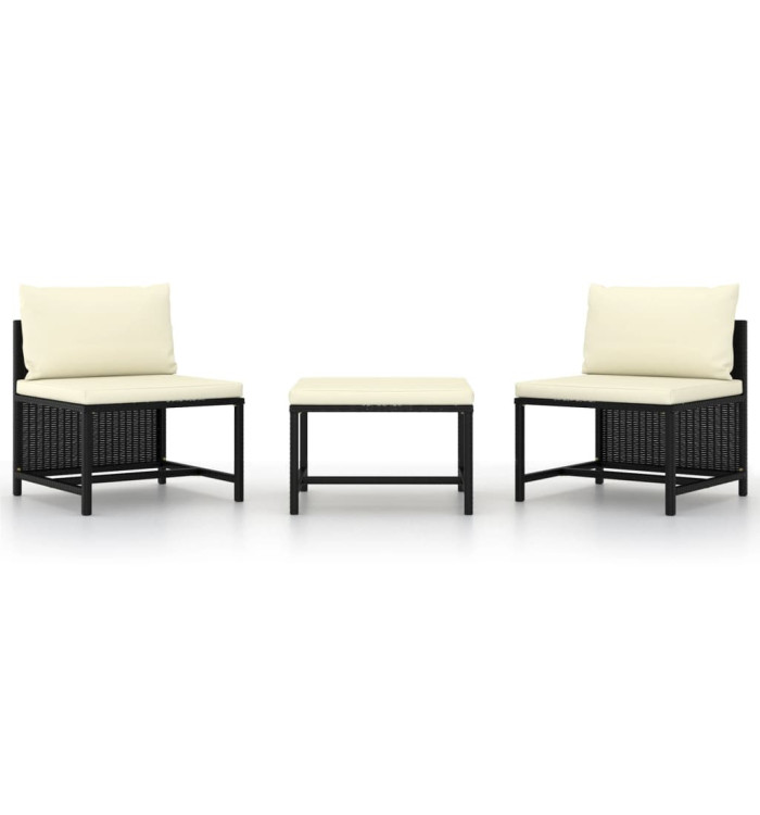 Canapés de jardin 3 pcs avec coussins Noir Résine tressée | Mobilier & Déco