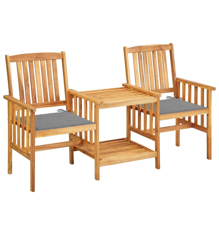 Chaises de jardin avec table à thé et coussins Acacia solide | Mobilier & Déco