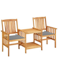 Chaises de jardin avec table à thé et coussins Acacia solide | Mobilier & Déco
