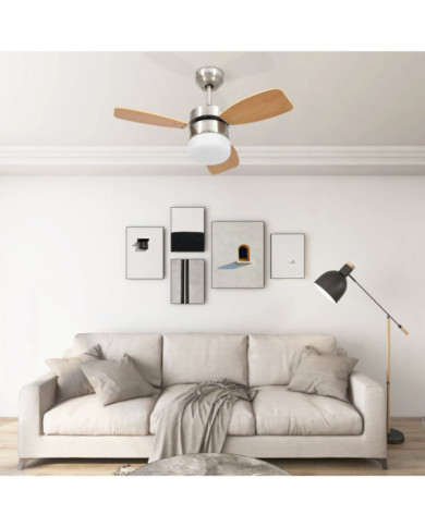 Ventilateur de plafond lampe et télécommande 76 cm Marron clair | Mobilier & Déco
