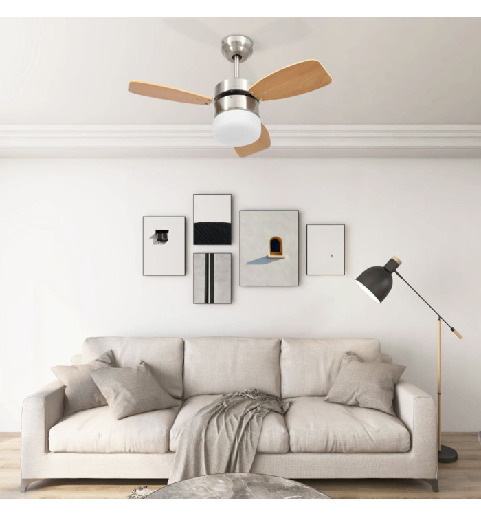 Ventilateur de plafond lampe et télécommande 76 cm Marron clair | Mobilier & Déco