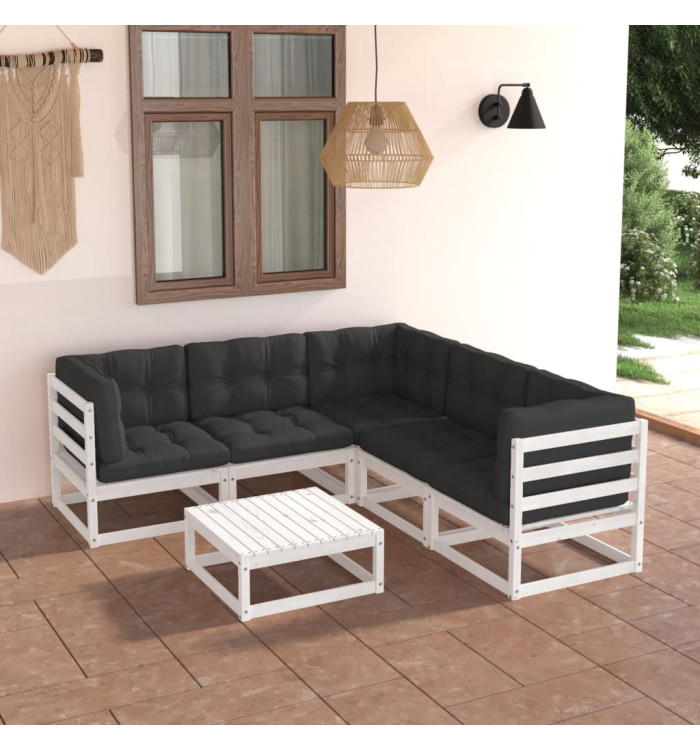 Salon de jardin 6 pcs avec coussins Bois de pin massif | Mobilier & Déco