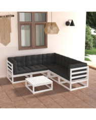 Salon de jardin 6 pcs avec coussins Bois de pin massif | Mobilier & Déco
