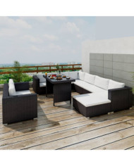 Salon de jardin 10 pcs avec coussins Résine tressée Noir | Mobilier & Déco