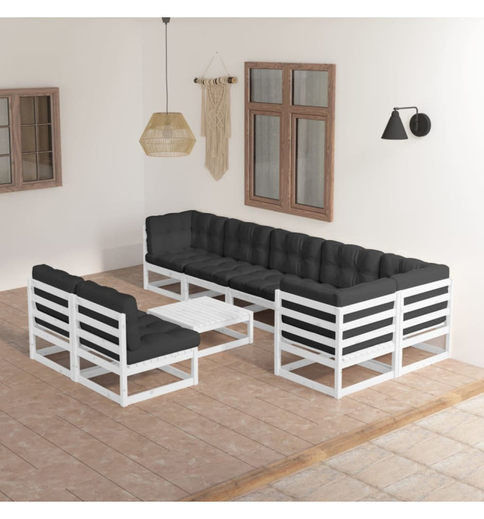 Salon de jardin 9 pcs avec coussins Bois de pin massif | Mobilier & Déco