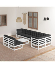 Salon de jardin 9 pcs avec coussins Bois de pin massif | Mobilier & Déco