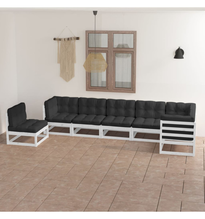 Salon de jardin 7 pcs avec coussins Bois de pin massif | Mobilier & Déco