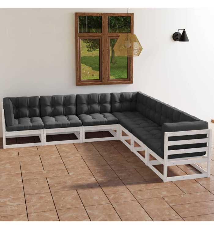 Salon de jardin 7 pcs avec coussins Bois de pin massif | Mobilier & Déco