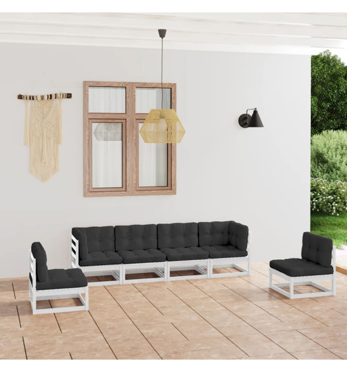Salon de jardin 6 pcs avec coussins Bois de pin massif | Mobilier & Déco