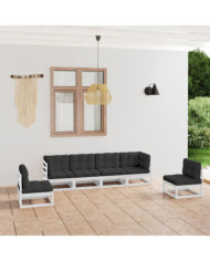 Salon de jardin 6 pcs avec coussins Bois de pin massif | Mobilier & Déco