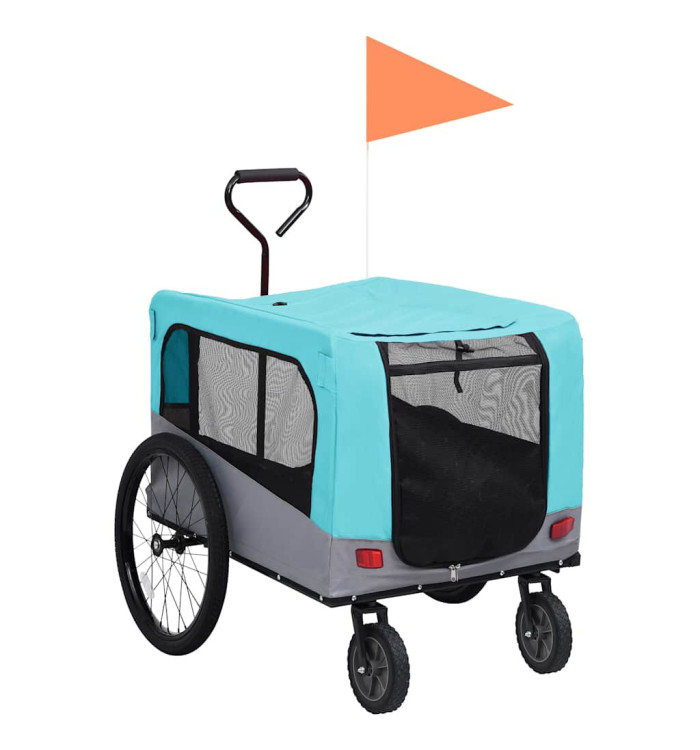 Remorque de vélo pour chiens et poussette 2-en-1 bleu et gris | Mobilier & Déco