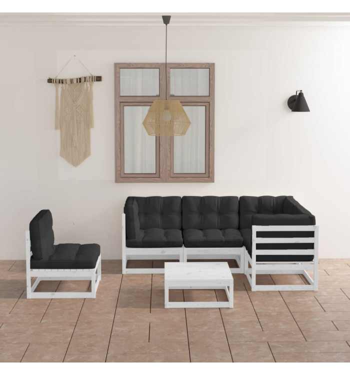 Salon de jardin 6 pcs avec coussins Bois de pin massif | Mobilier & Déco